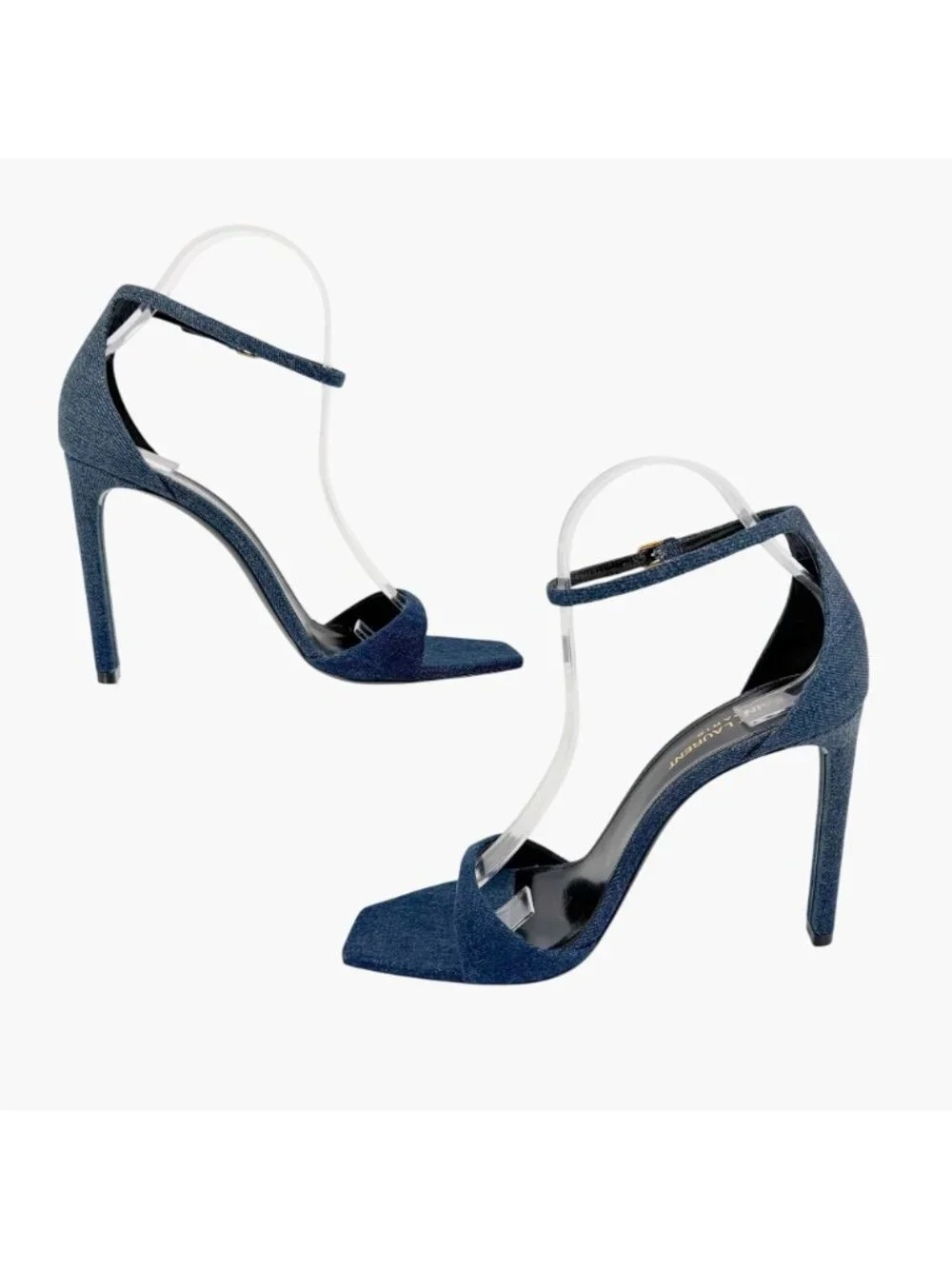 Saint Laurent Bea 105 Denim Sandals Heels Size 39 US 9 Blue Jean Ankle Strap